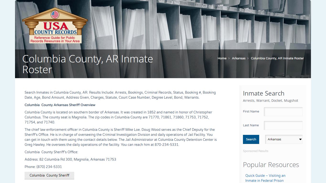 Columbia County, AR Inmate Roster | Name Search